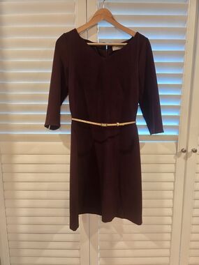 MM.LaFleur Plum Midi Sheath Dress with Slim Belt